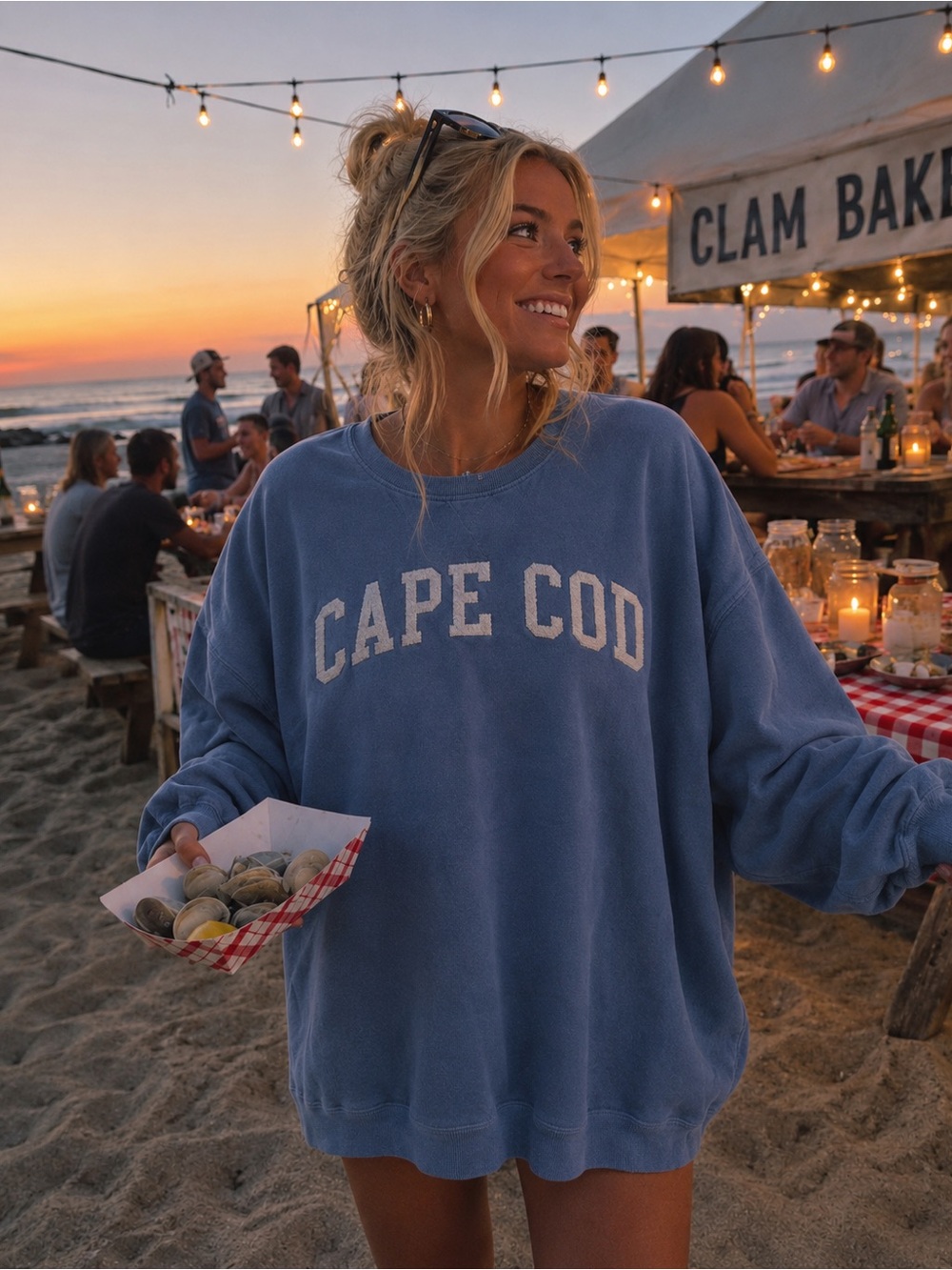 Cape Cod Embroidered Appliqué Crewneck Sweatshirt XL Blue Coastal Preppy - Picture 2 of 12